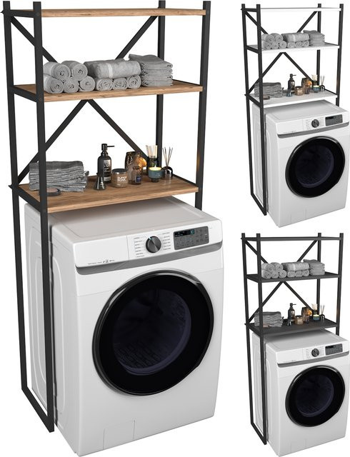 VCM Überbauschrank für Waschmaschinen aus Metall mit 3 Holzablagen, H x B x T: 160 x 66 x 34 cm - Bild 1