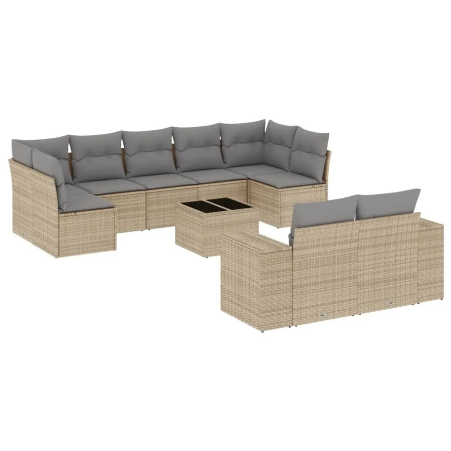 vidaXL 10-tlg. Garten-Sofagarnitur in L-Form aus Poly-Rattan mit Kissen in Beige und Hellgrau - Bild 2