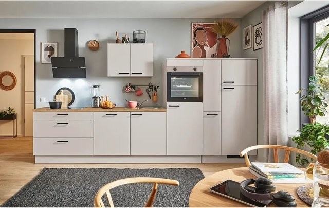pino Küchenzeile Kaschmirgrau mit 1 Geräteschrank und 1 Apothekerschrank, Breite: 370 cm - Bild 1