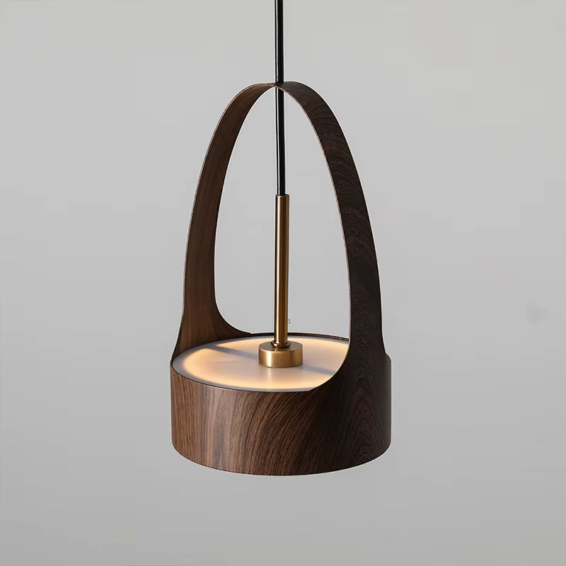 Moderne LED Pendelleuchte von YUENSLIGHTING in Braun mit Holzmaserung-Imitation für Schlafzimmer und Restaurant - Bild 2