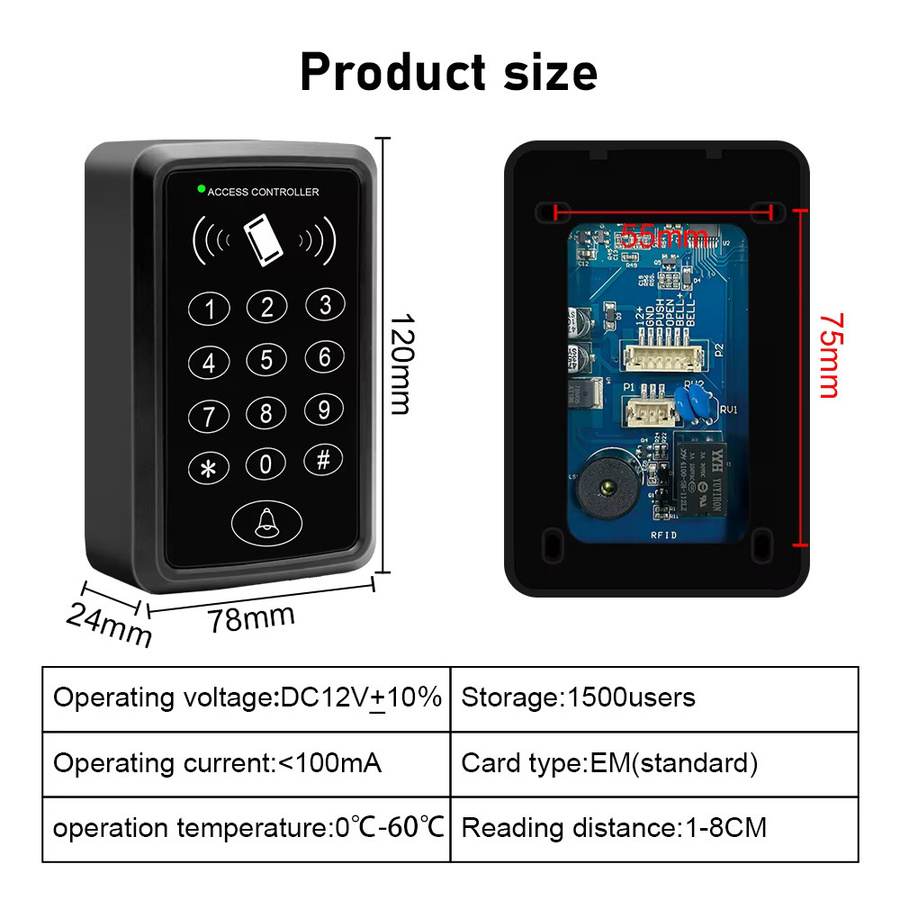 LUCKING DOOR RFID-Karten-Zugangskontrollsystem mit digitaler Tastatur in Schwarz, 125 kHz elektronisches Smart-Türschloss für Garage und Toröffner - Bild 3