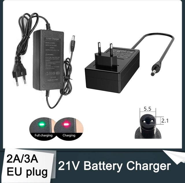 XMSJ Universal-Ladegerät 21V DC-Netzteil für Lithium-Batterien mit EU-Stecker und 5,5mm*2,1mm sowie 2,5mm Anschluss - Bild 1