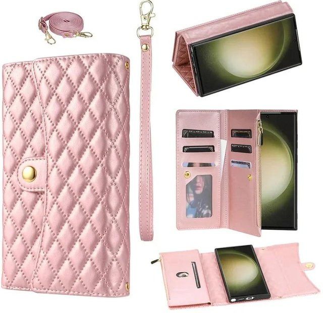 Crossbody Leder Geldbörse und Handyhülle mit Reißverschluss für Samsung Galaxy Modelle in Rot, Schwarz, Pink oder Lila - Bild 1