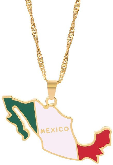 Halskette Mexikanische Karte Flagge, Gold, Metall, Unisex - Bild 1