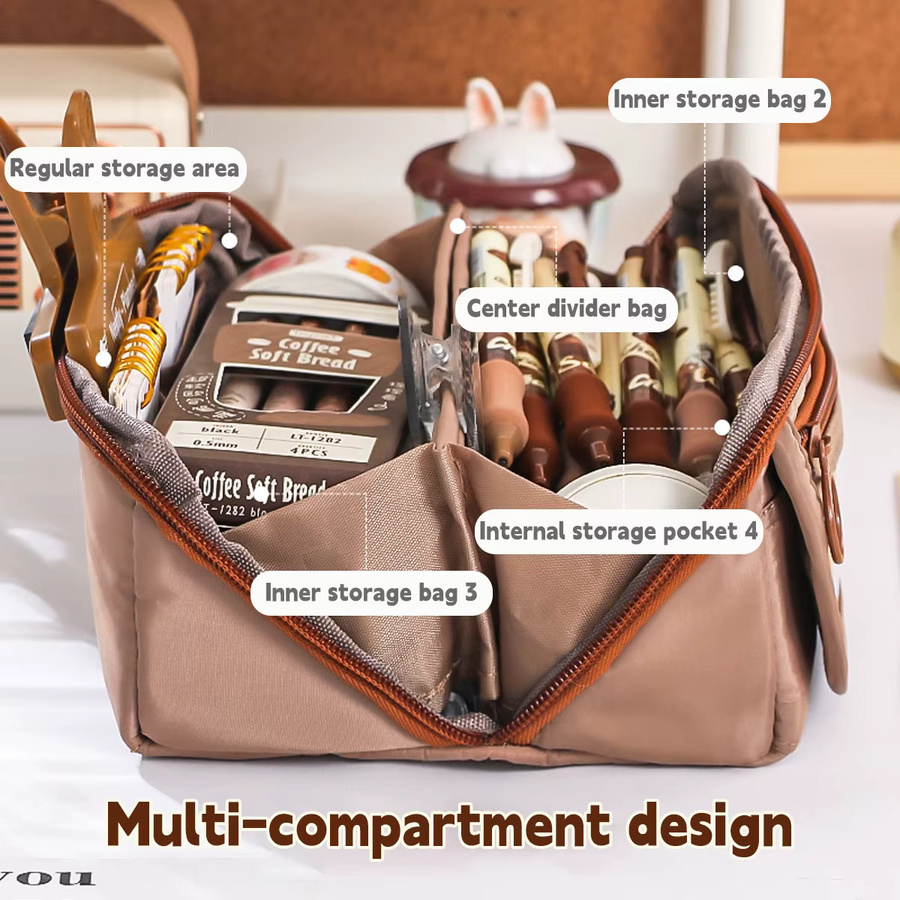 Multifunktionale Bleistiftmappe mit Herz-Prisma-Design für Studentinnen in Lila und Braun - Bild 4