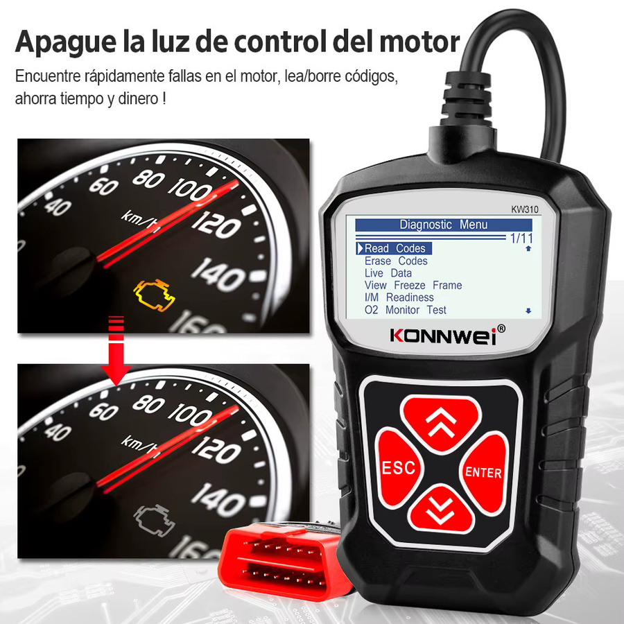 KONNWEI KW310 OBD2-Scanner Diagnosetool für 12 V Fahrzeuge in Rot/Schwarz - Bild 3