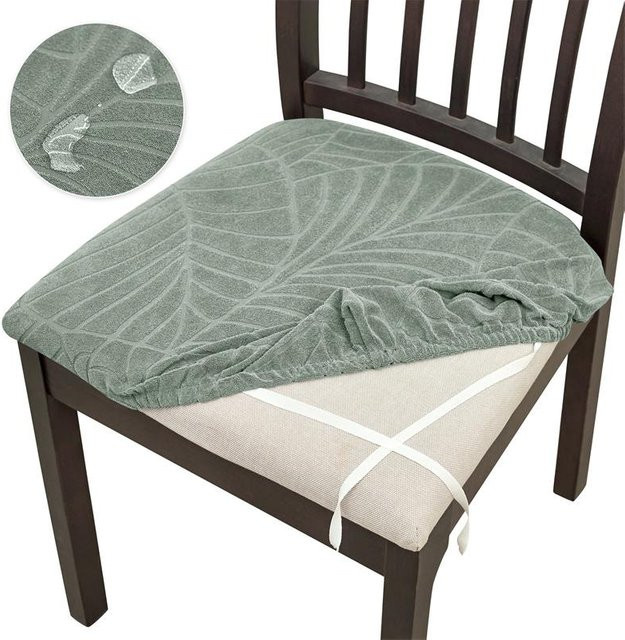 Jacquard-Stuhlhusen mit Streifenmuster in Grün, elastische und schmutzabweisende Esszimmerstuhl-Überzüge aus Polyester-Elastan-Mix - Bild 1