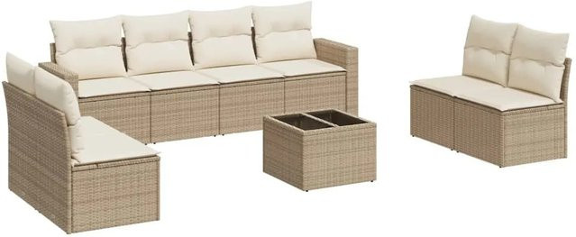 vidaXL 9-teilige Garten-Sofagarnitur aus Poly-Rattan mit Kissen in Beige und Cremeweiß - Bild 1