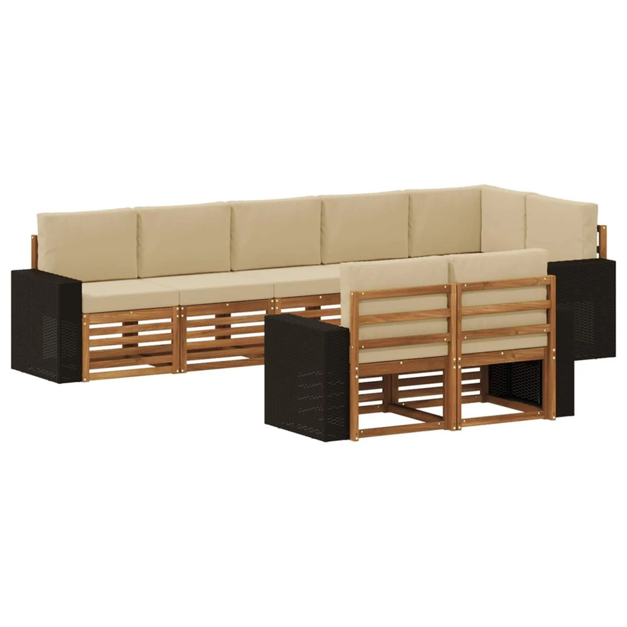 vidaXL Sofagarnitur aus Massivholz Akazie in Natur-Beige mit Latten-Design und Armlehnen - Bild 2