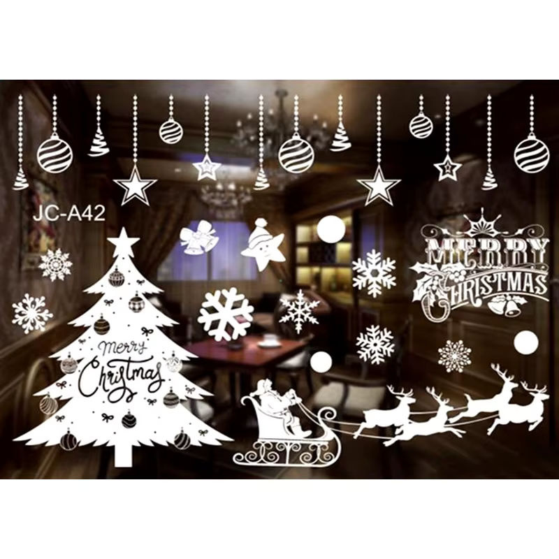WEIGAO Elektrostatische Weihnachts-Fensteraufkleber mit Schneeflocken, Rentier und Weihnachtsmann in Weiß - Bild 4