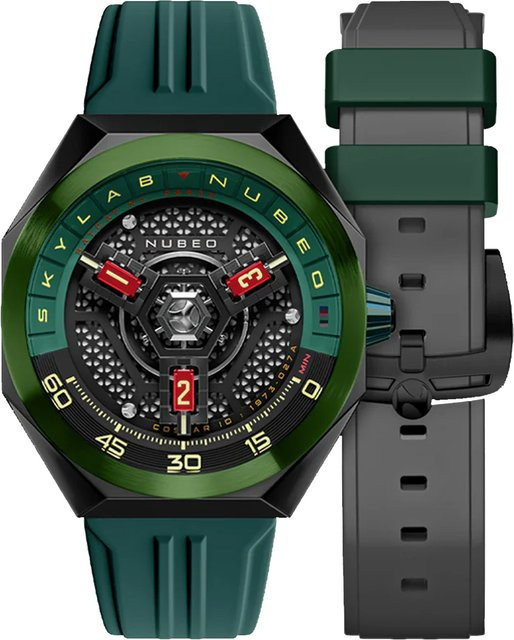 Nubeo Herrenuhr Automatik, Edelstahl, 48 mm, Silikon, Grün, Schwarz - Bild 1