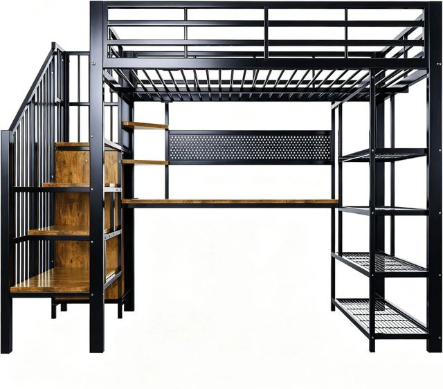 Merax Hochbett mit Schreibtisch und LED-Beleuchtung in Schwarz, B/T/H: 200 x 140 x 172,5 cm - Bild 1