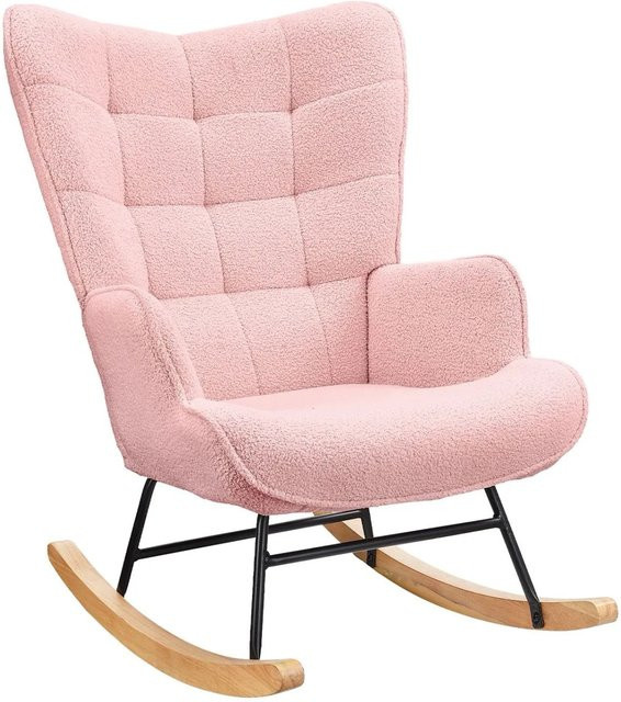 PXloue Schaukelstuhl aus Samt mit Metallgestell in Rosa - Bild 1