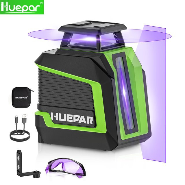 HUEPAR Laser-Wasserwaage Lila, selbstnivellierend mit 360 Grad Kreuzlinie, Pulsmodus und 3 Helligkeitsstufen, inklusive Magnetfuß - Bild 1