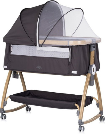 Chipolino Beistellbett Charisma mit Matratze, höhenverstellbar, Ablagefach und Rädern, Dunkelgrau