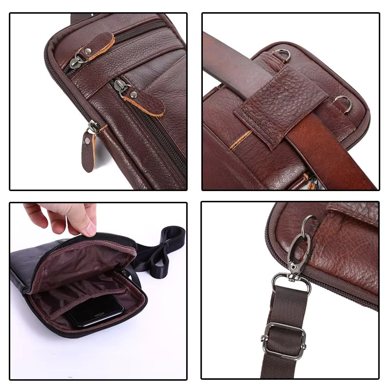 XhaoR Vintage Leder Umhängetasche für Herren als Multi-Funktions Gürtel- und Schultertasche in Schwarz oder Braun - Bild 2