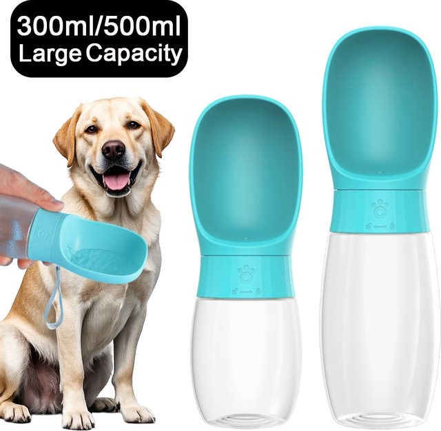 Holapet Tragbare Hundetrinkflasche mit Trinkschale für Hunde und Katzen in Weiß und Türkis, 300ml bis 500ml - Bild 1