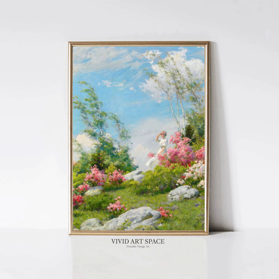 Potdemiel Vintage Landschafts-Poster als Leinwandgemälde mit Fluss, Garten und Wald in Mehrfarbig - Bild 2