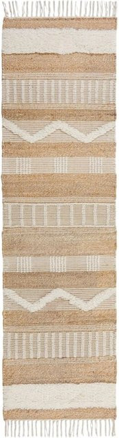 Flair Rugs Hochflorteppich Medina in Elfenbein mit Jute, Wolle und Baumwolle, B: 60 cm, L: 230 cm - Bild 1