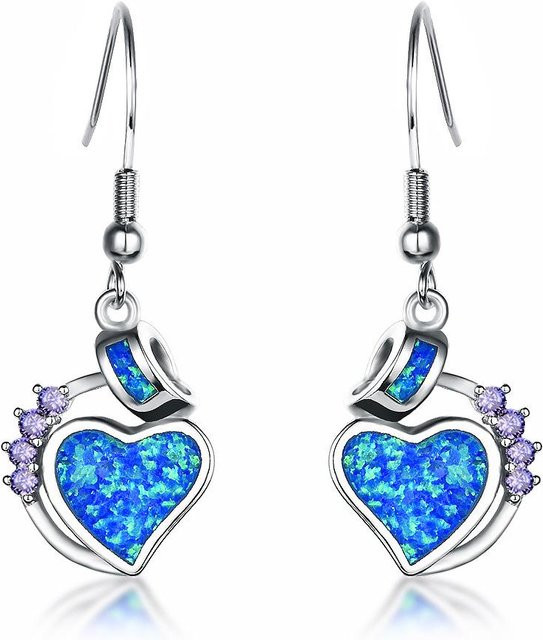YIRAN Jewelry Ohrringe, Herzform, Blau, Weiß, Lila Diamant, Damen - Bild 1