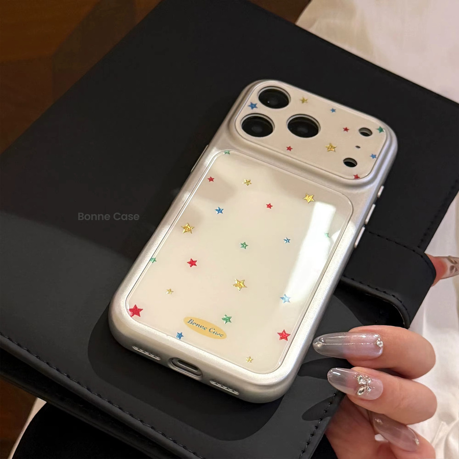 Glänzende Apple iPhone Handyhülle mit versilbertem Fünfzackiger Stern Muster und Farbvergoldung in Gold, Silber und Beige für iPhone 13 bis iPhone 17 Pro Max - Bild 2