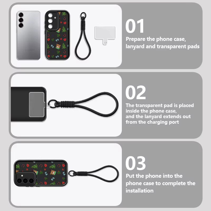 Samsung Handyhülle mit Elch und Weihnachtsbaum Design inklusive Lanyard in Beige und Weiß für Galaxy S25 S24 S23 S22 Ultra A55 A54 A16 A15 5G - Bild 3
