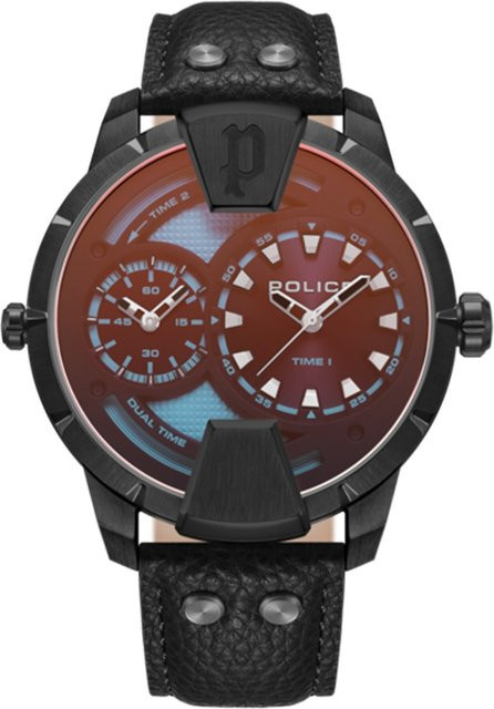 Police Herrenuhr Huntley, Quarz, Edelstahl, 48 mm, Leder, Schwarz, 5 ATM - Bild 1