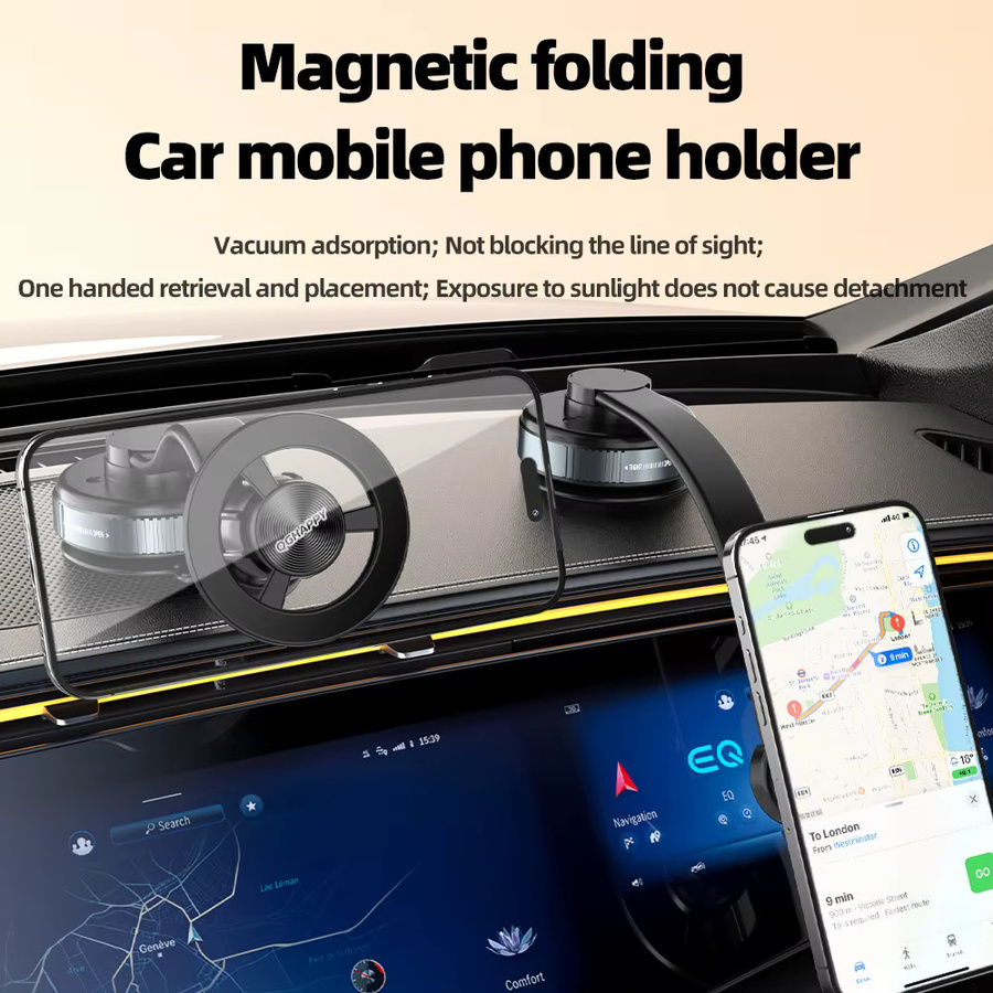 Vakuum-Magnet-Autohalterung 2025 in Schwarz mit verstellbarem Winkel und Saugdesign als faltbarer Telefonhalter und Navigationsständer - Bild 3