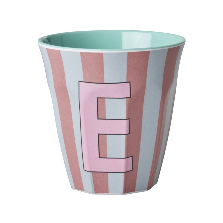 Rice Melamin Becher Buchstabe E mit Streifen in Pink 250ml - Bild 1
