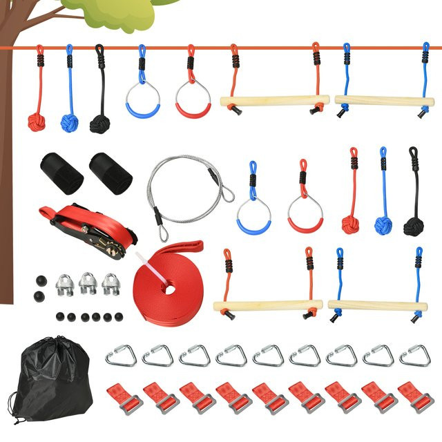 Outsunny Ninja Slackline Set, Outdoor Spielzeug, ab 3 Jahre - Bild 1