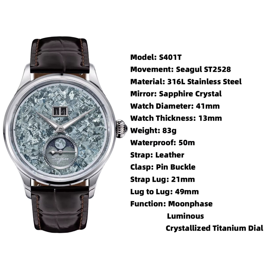 SEESTERN Armbanduhr Automatik, Mondphase, Titan, Saphirglas, Herren - Bild 5