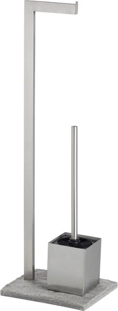Wenko Stand WC-Garnitur Granit in Edelstahl Silver mit WC-Bürste und WC-Papierrolle - Bild 1