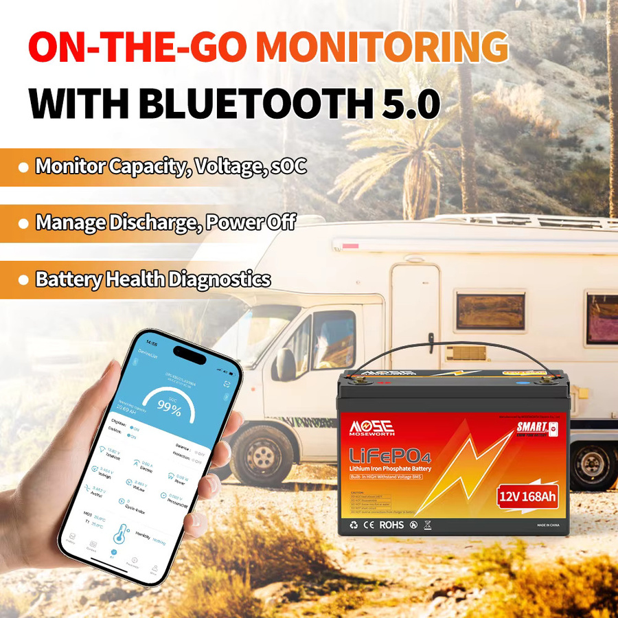 MOSEWORTH LiFePO4 Lithium-Akku 12V 168Ah mit Bluetooth BMS in Schwarz - Bild 4