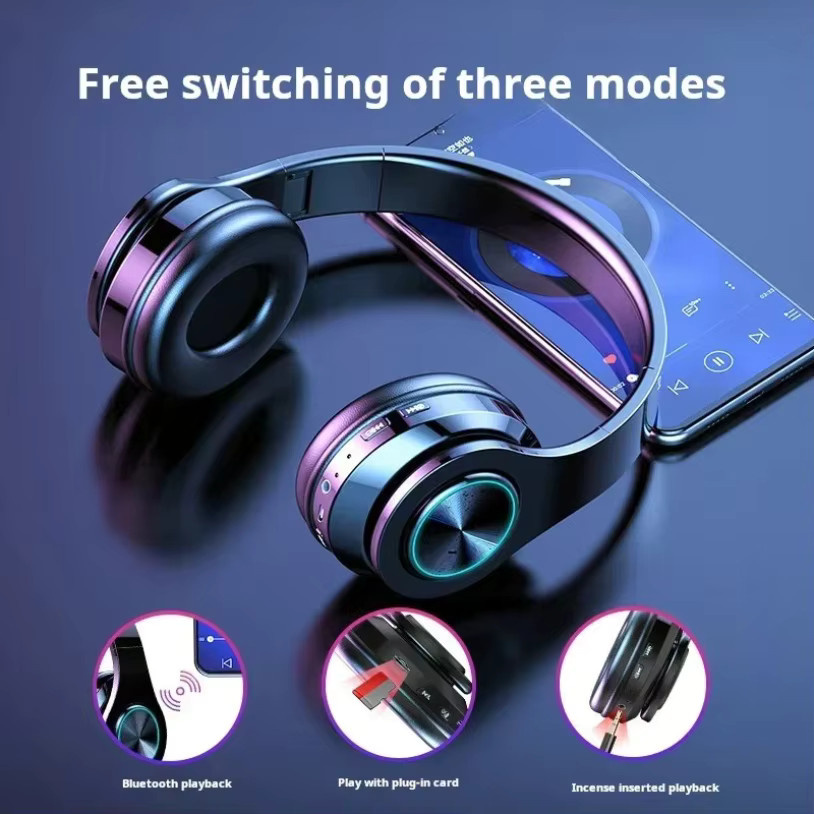 VIKEFON Bluetooth On-Ear Gaming-Kopfhörer mit Mikrofon für PC und Laptop, Multicolor - Bild 4