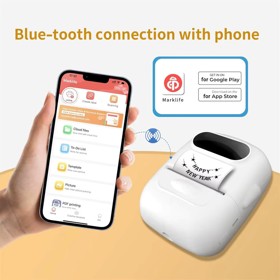 Marklife P50 Kabelloser Etikettendrucker Tragbarer Bluetooth Thermodrucker für iOS und Android - Bild 2