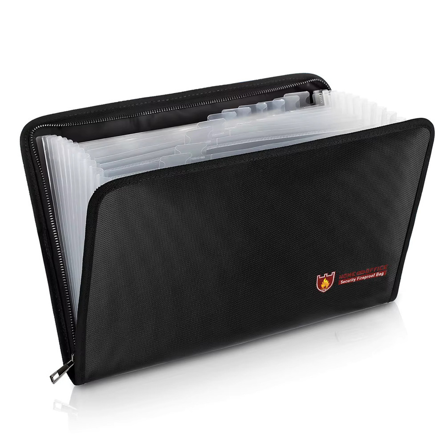 U-Angel-1988 Feuerfeste und wasserabweisende Dokumententasche in Schwarz mit 12 Taschen für A4-Dokumente und Geldfach mit Reißverschluss - Bild 4