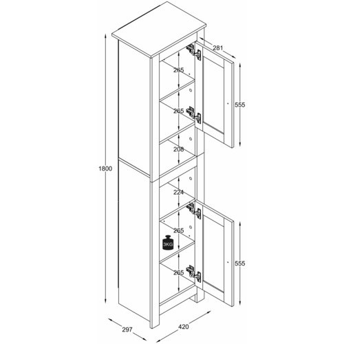 VCM Badezimmerschrank Balusa Hochschrank aus Holz in Schwarz oder Weiß, B/T/H: 42 x 30 x 180 cm - Bild 1