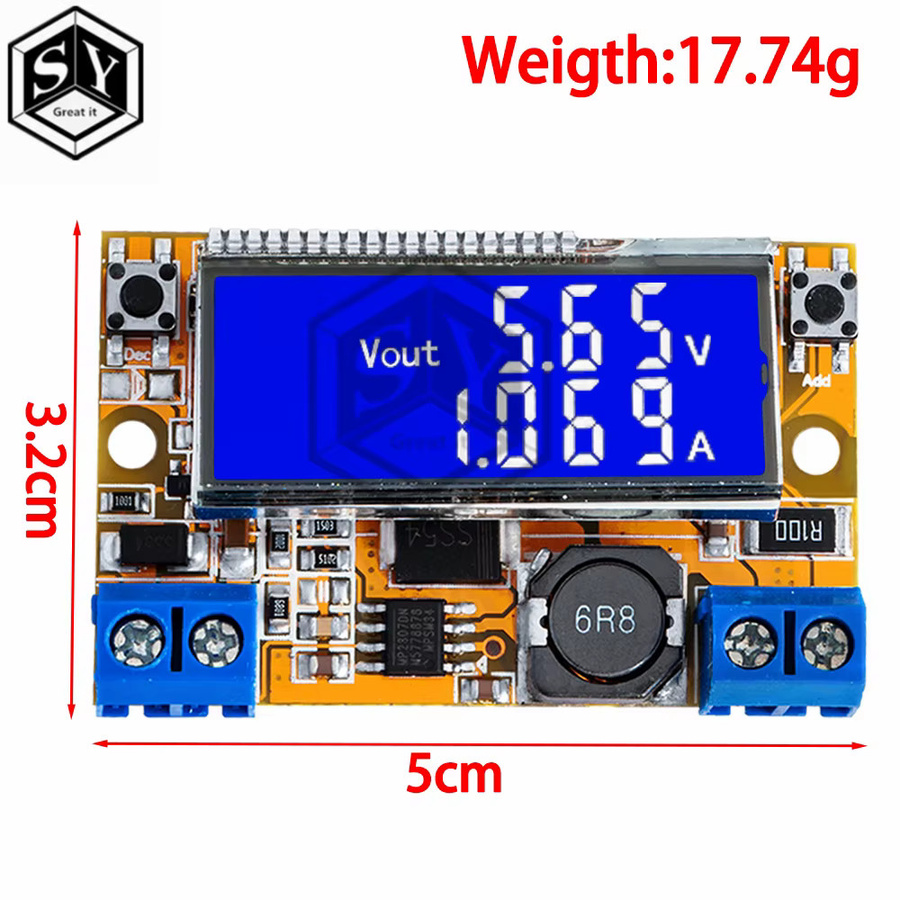 Baishundianzi Dual-Display DC-DC Step-Down-Wandler mit LCD zur einstellbaren Spannungsregulierung 5-23V auf 0-16,5V, 3A max, Multicolor - Bild 2