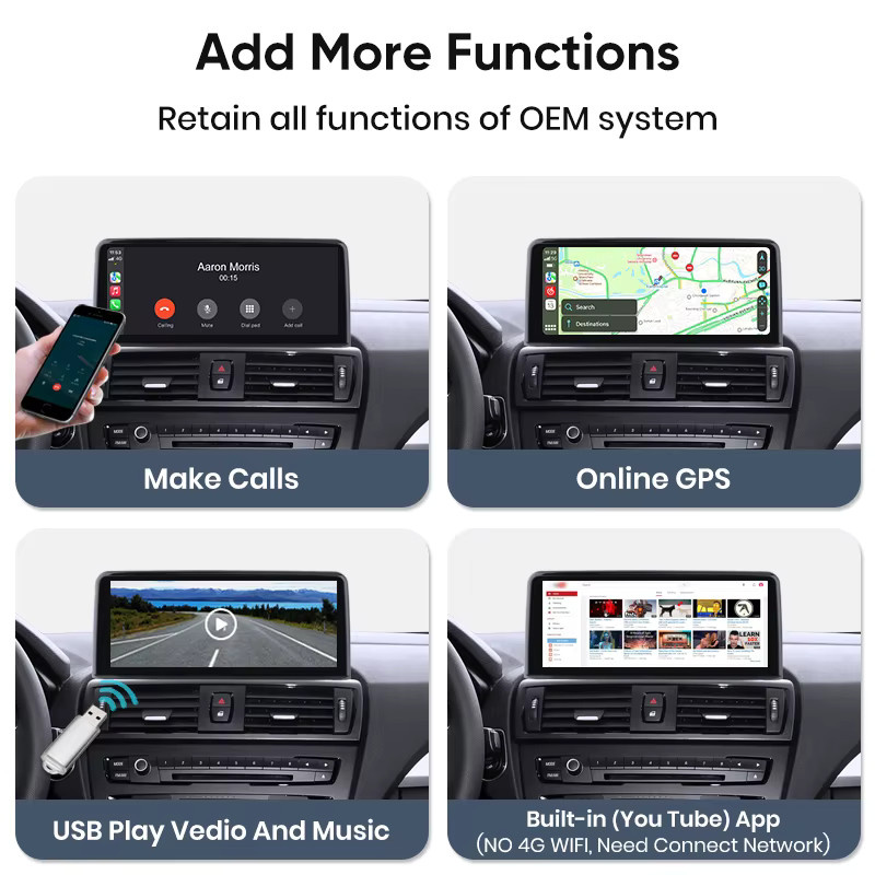 Junsun Wireless Carplay und Android Auto Multimedia-Player mit Linux-System und GPS für BMW 1er 2er Serie F20 F21 F22 F23 sowie 3er 4er Serie F30 F31 F34 F32 F33 F36 NBT EVO System in Schwarz - Bild 5