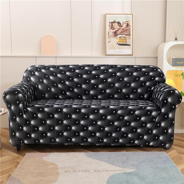 S-EMIGA Stretch-Sofabezug mit Grafikprint, Schwarz, Breite: 190-230 cm - Bild 1
