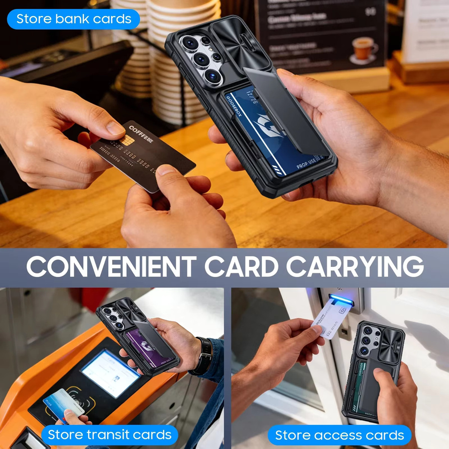 BANGZAO Silikon-Schutzhülle für Galaxy S26 Ultra mit Kartenhalter und RFID-Schutz, Schwarz - Bild 2
