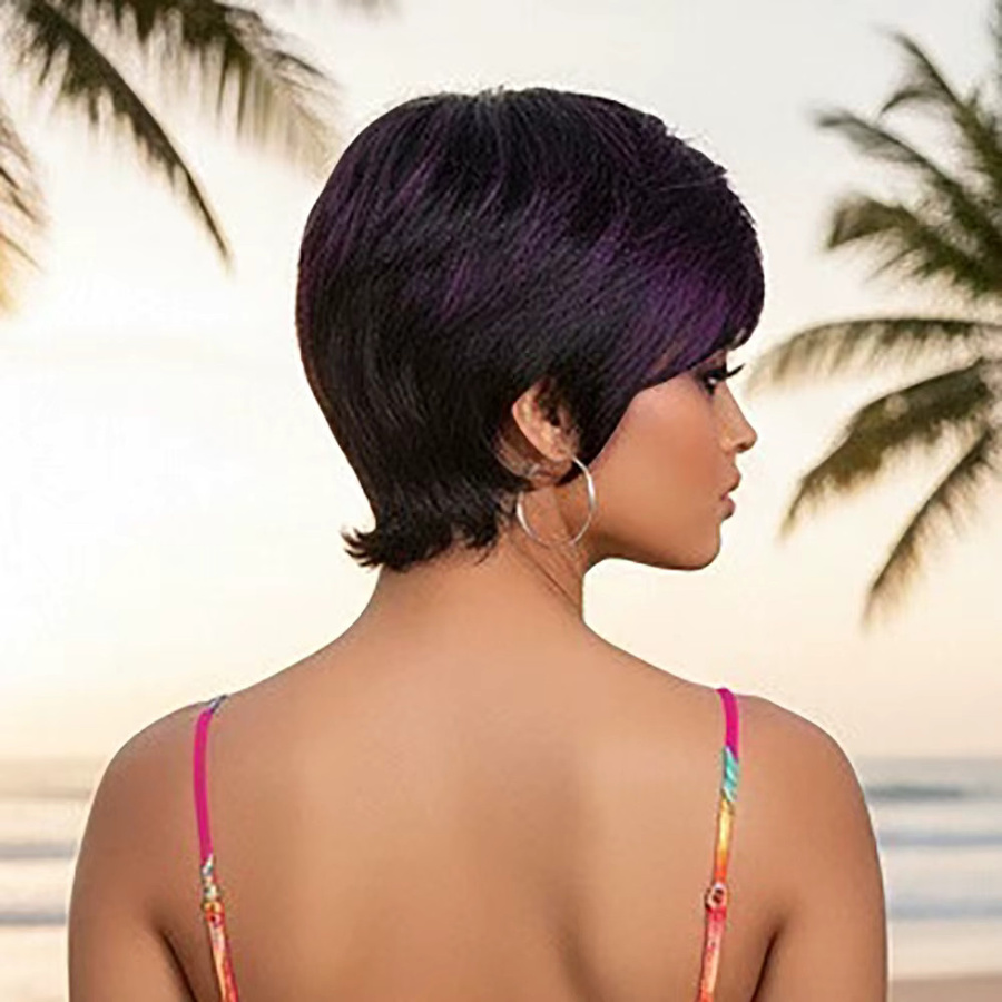 OYM HAIR Pixie-Perücke aus Echthaar, kurz, Schwarz-Lila, Damen - Bild 3