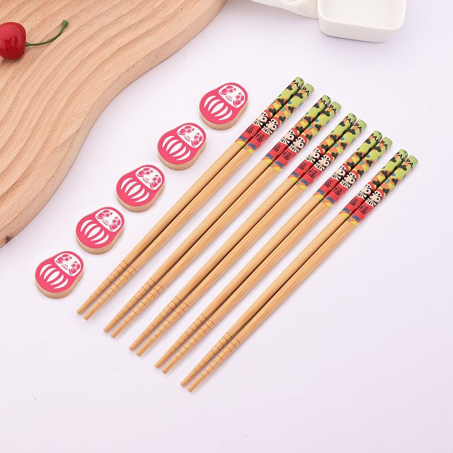 5 Paar Bambus-Holzstäbchen in Blau und Multicolour als japanisches Sushi-Essbesteck Set von uniturcky - Bild 1