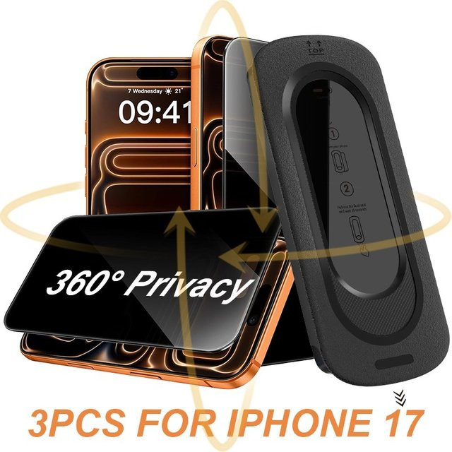Basix Anti-Spy Displayschutzfolie aus gehärtetem Glas für iPhone 17 Pro Max, 17 AIR, 17 PRO und 16 Pro, transparent - Bild 1