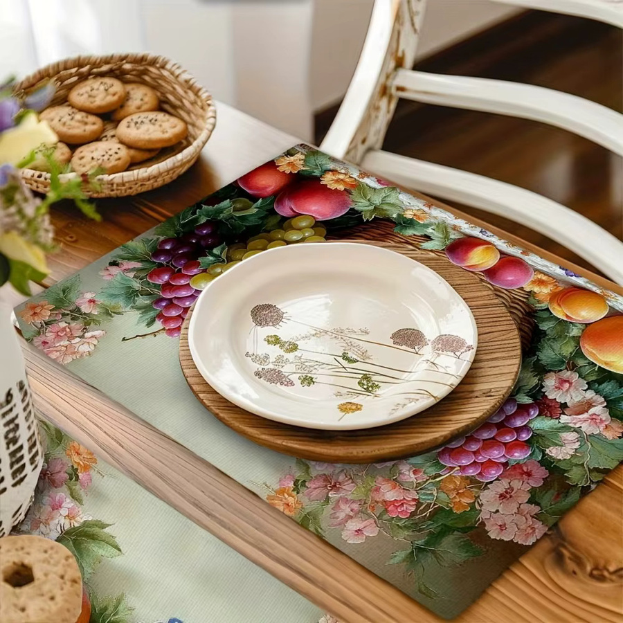 VIKAMA 4-teiliges Tischset mit Retro-Obstkorbmuster und floralem Design, rutschfest, mehrfarbig, rechteckig, B/T: 40,0 x 30,0 cm - Bild 4