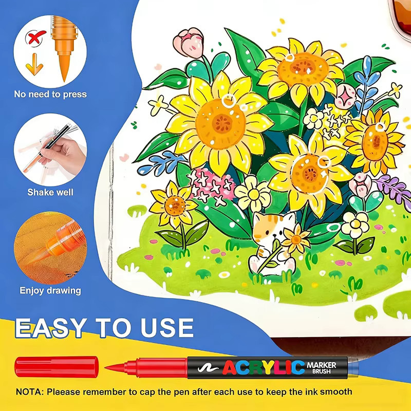 60 Farben Acryl-Marker mit weicher Pinselspitze, wasserfeste Stifte für DIY-Bastelarbeiten auf Stein, Holz und Ostereiern, Mehrfarbig - Bild 3