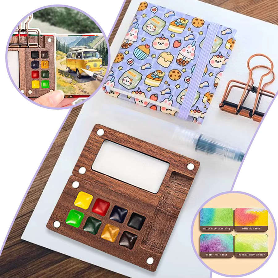 Mini-Aquarellfarben-Set mit 12 oder 24 Farben in einer Nano-Palette aus Holz für Profis und Studenten, Mehrfarbig - Bild 2
