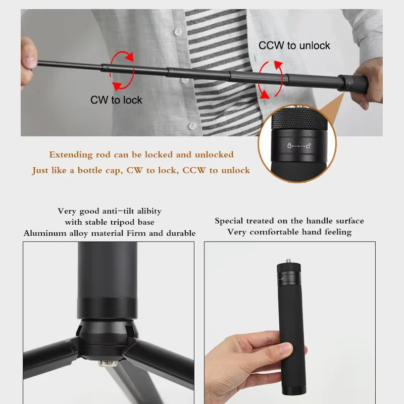 DJI 2-in-1 Metall-Halterung Gimbal Selfie-Stick Stativ und Teleskop-Verlängerungsstab für Osmo Pocket 3 und Pocket 2 in Schwarz - Bild 2
