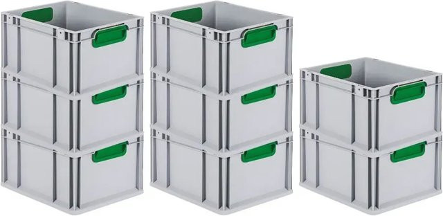 PROREGAL Spar Set 8x Eurobox Nextgen Color Transportboxen mit Griffen, Farbe: Grün, H x B x T: 22 x 30 x 40 cm, 20 Liter, Geschlossene Eurobehälter mit glattem Boden - Bild 1