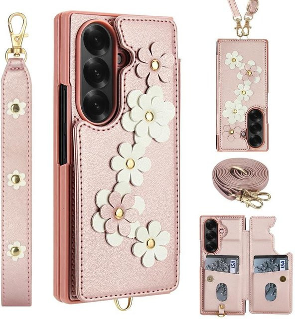 Leder-Handyhülle mit Lanyard und Geldbörse für Samsung Galaxy Z Fold 7 6 5 4 in Schwarz - Bild 1